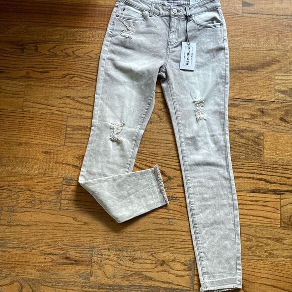 For The Republic Denim Distressed Gray Ankle Skinny Jeans Size 2/25 New - Picture 2 of 8